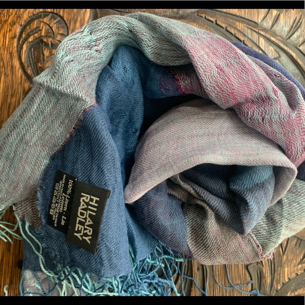 Hilary Radley Multicolor 100% Linen Scarf - Blue, Pink, Purple